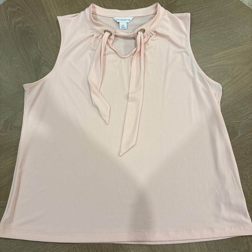 Liz Claiborne Sleeveless Blouse Pink Tie Neck Size Petite Large